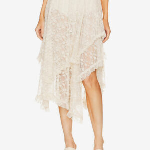 Flowy Lace Skirt High Waist Asymmetrical Daily Casual Overskirt