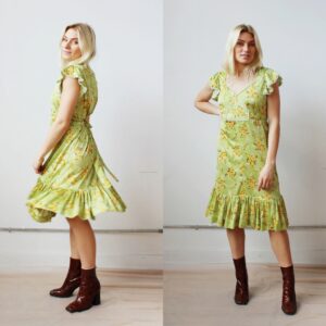 Flutter Sleeve Buttercup Dress - S-L, Vintage 70S Boho Hippie Babydoll Ruffle A