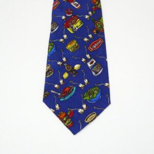 Food Themed Silk Tie - Nicole Miller 1997 Vintage/Hand Sewn Made Korea Tea Bags Pasta Sauce Salt Italian Dressing Spaghetti