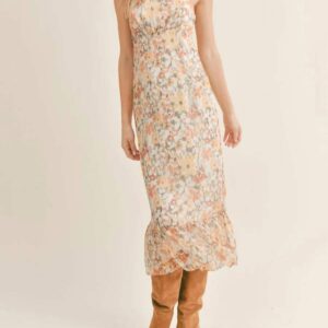 Forest Babydoll Midi Dress In Ivory Multi