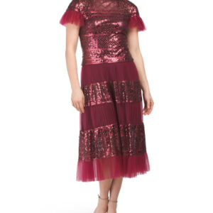 Forry Patchwork Sequin And Tulle Tea Length Dress For Women