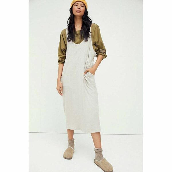 Free People Be Happy Pinafore Dress (Us/s) in Tan, Women's (Size Small)