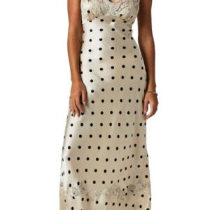 Free People Butterfly Babe Polka Dot Cutout Maxi Dress in Tea Combo at Nordstrom, Size X-Large