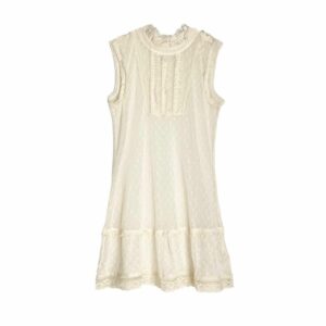 Free People Sheer Ivory Lace Drop Waist Mini Babydoll Dress in Cream, Women's (Size Large)