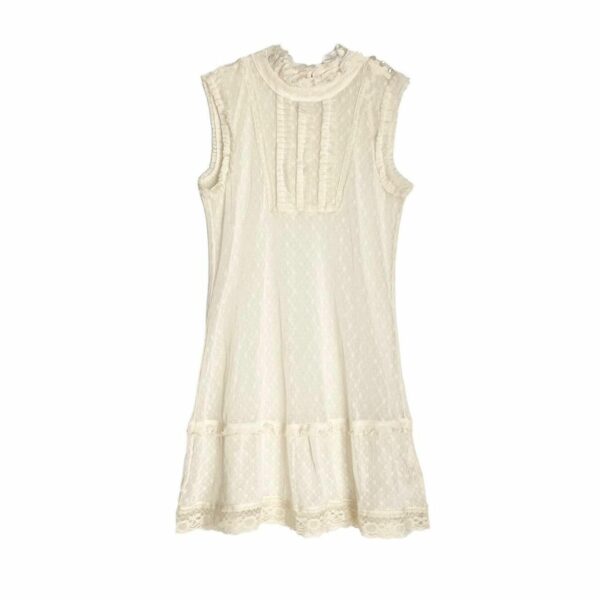 Free People Sheer Ivory Lace Drop Waist Mini Babydoll Dress in Cream, Women's (Size Large)