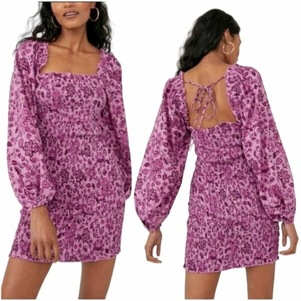 Free People Smock It To Me Dress Azalea Combo Floral Large in Purple, Women's