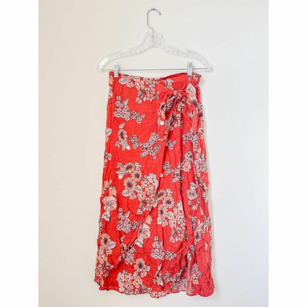 Free People Sunday Sarong Floral Wrap Midi Skirt in Red, Women's (Size 26)