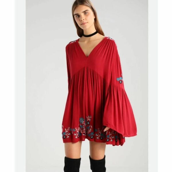 Free People Te Amo Red Embroidered Babydoll Mini Dress $148, Women's (Size Small)