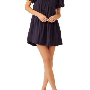 Free People free-est Marina Tie Back Cotton Crinkle Babydoll Dress in Peacoat at Nordstrom, Size X-Large