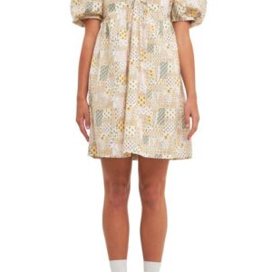 Free the Roses Patchwork Puff Sleeve Babydoll Dress in Multi at Nordstrom, Size X-Small