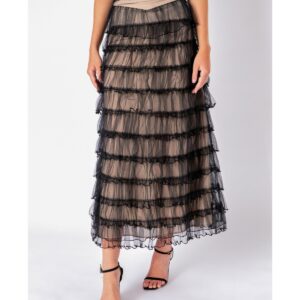 Free the Roses Women's Layered Tulle Midi Skirt - Black/nude