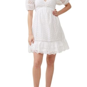 French Connection Alissa Broderie Anglaise Cotton Babydoll Dress in 10-Linen White at Nordstrom