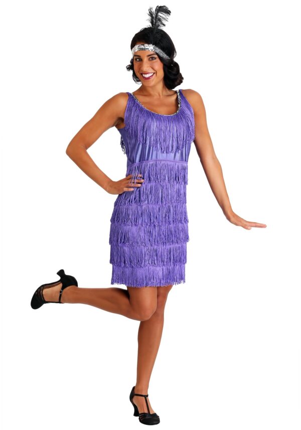 Fringed Purple Flapper Fancy Dress Costume