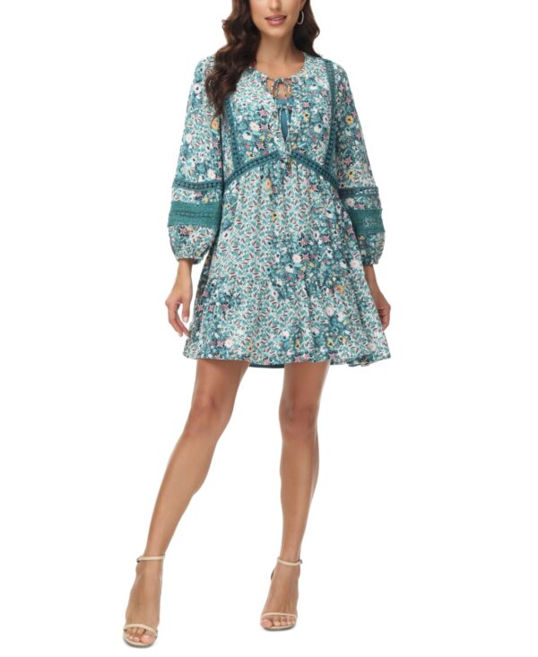 Frye Women's Dahlia Printed Lace-Trim Babydoll Dress - Meadowbrooke