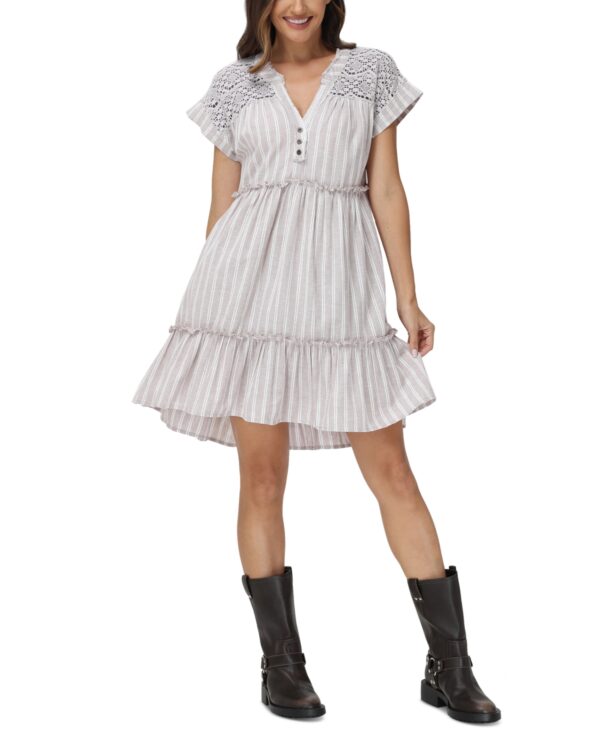 Frye Women's Striped Lace-Trim Babydoll Dress - Natural Sa