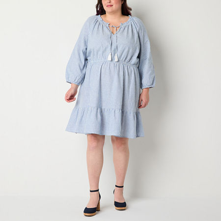 Frye and Co. 3/4 Sleeve Peasant Dress Plus, 1x, Blue