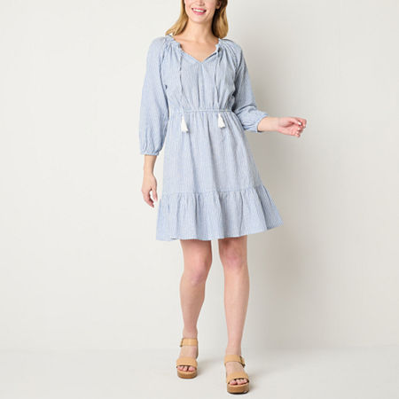 Frye and Co. 3/4 Sleeve Peasant Dress, Xx-large, Blue