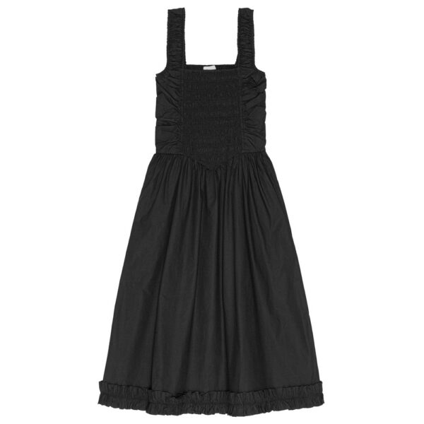 GANNI Black Cotton Poplin Midi Strap Smock Dress - Black