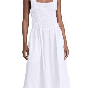 GANNI Cotton Poplin Midi Strap Smock Dress Bright White 40