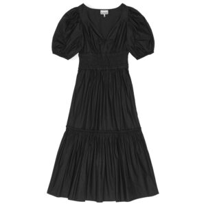 GANNI Poplin Long Organic Cotton Smock Dress - Black