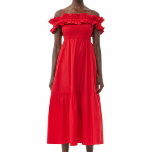 GANNI Red CottonPoplin Long Smock Dress in Racing Red Size 4 Women's