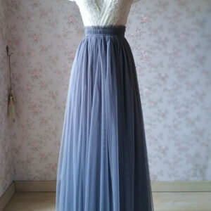 GRAY Long Tulle Skirt Outfit Women Plus Size Full Tulle Skirt