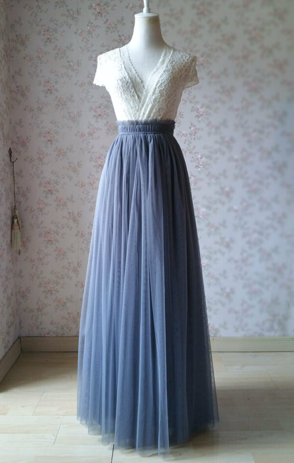 GRAY Long Tulle Skirt Outfit Women Plus Size Full Tulle Skirt