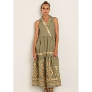 GREEK ARCHAIC KORI Feather Dress - Tea/Gold