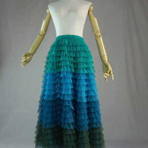 GREEN BLUE Tiered Tulle Skirt Women Custom Plus Size Long Tulle Skirt