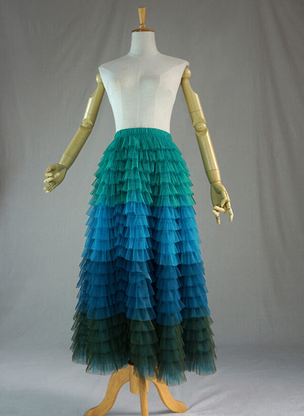 GREEN BLUE Tiered Tulle Skirt Women Custom Plus Size Long Tulle Skirt