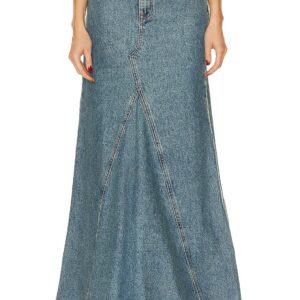 GRLFRND Fiona Godet Maxi Skirt in Blue