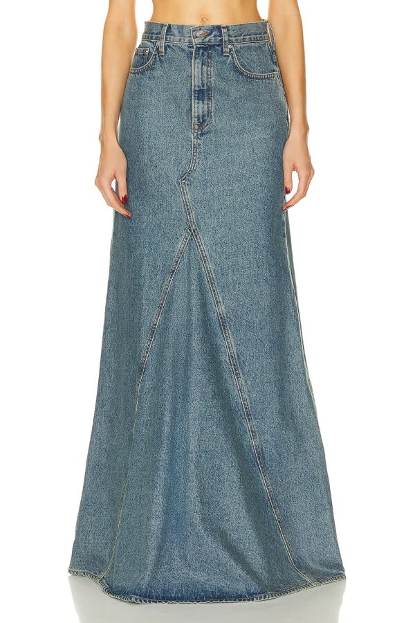 GRLFRND Fiona Godet Maxi Skirt in Blue