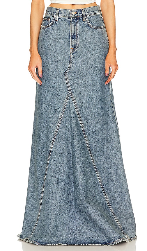 GRLFRND Fiona Godet Maxi Skirt in Blue. - size 24 (also in 23, 25)