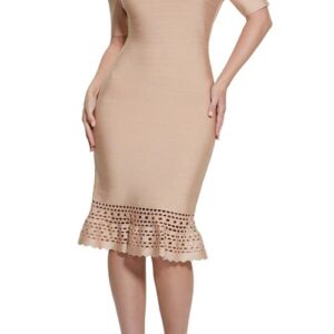 GUESS Gabriela Cutout Bandage Dress in Beige at Nordstrom, Size X-Small