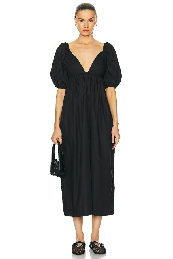 Ganni Babydoll Long Dress in Black