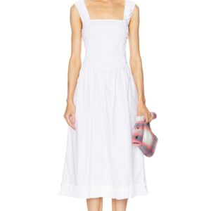 Ganni Midi Smock Dress in White