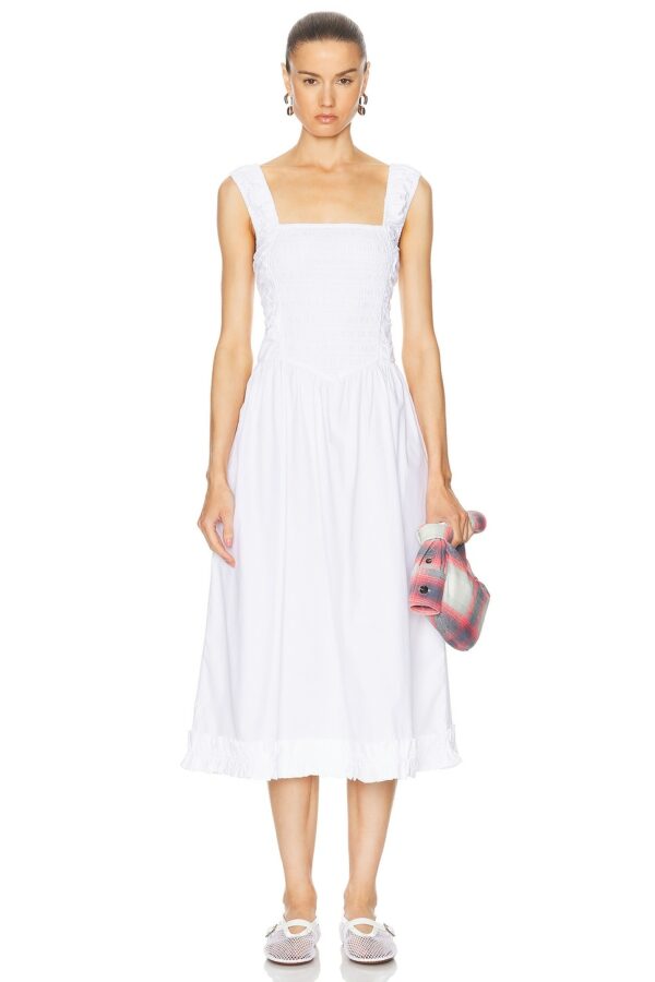 Ganni Midi Smock Dress in White