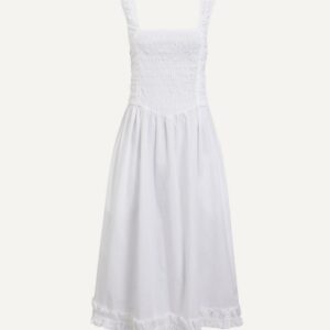 Ganni Women's White Cotton Poplin Midi Strap Smock Dress 12