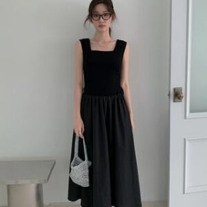 Gathered Long Pinafore Dress