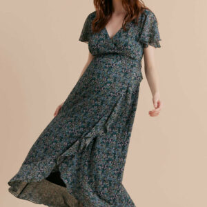 Flutter Sleeve Faux Wrap Maternity Dress