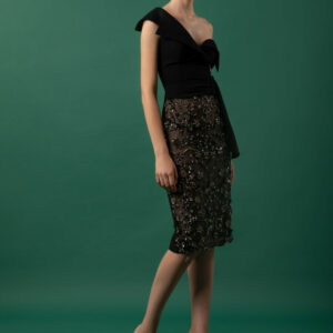 Gemy Maalouf Asymmetrical Cross Over Top and Beaded Skirt