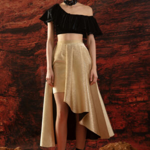 Gemy Maalouf Flared Crop Top with Asymmetrical Midi Skirt