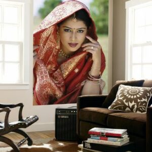 Giant Art Print: Woman Dressed in Sari / Traditional Costume, Mumbai (Bombay), Maharastra, India by Steve Vidler: 72x48in