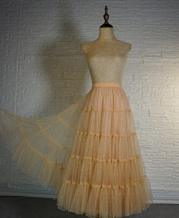 Gold Layered Tulle Skirt Women A-line Plus Size Sparkle Tiered Tulle Skirts