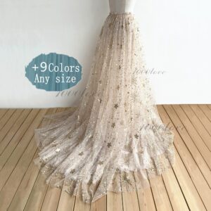 Golden Sparkle Detachable Over Skirt, Sparkle Moon & Star, Glitter Softest Tulle Skirt, Bride Wedding Skirt, Photo Shoot