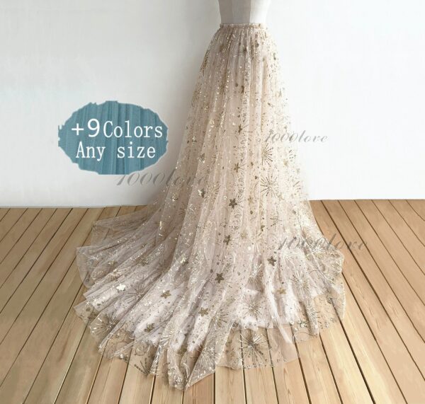 Golden Sparkle Detachable Over Skirt, Sparkle Moon & Star, Glitter Softest Tulle Skirt, Bride Wedding Skirt, Photo Shoot