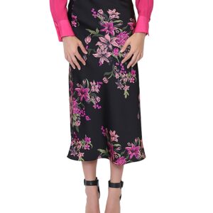 Gracia Floral Print Satin Fishtail Midi Skirt