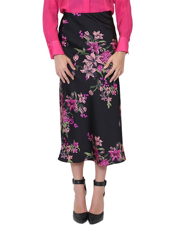 Gracia Floral Print Satin Fishtail Midi Skirt