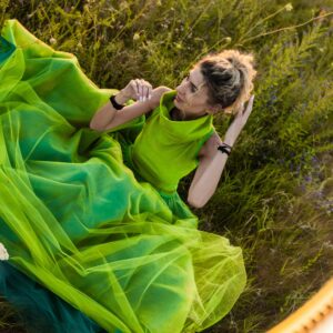 Green Summer Women Skirt & Top/Soft Elastic Fabric Skirt/Tulle Skirt/Pleated Skirt/Loose Tulle Long Maxi Skirt/Flowy