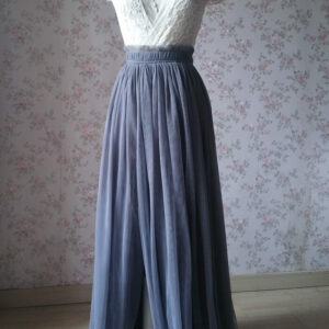 Grey Side Slit Tulle Skirt Custom Plus Size Bridesmaid Long Tulle Skirt